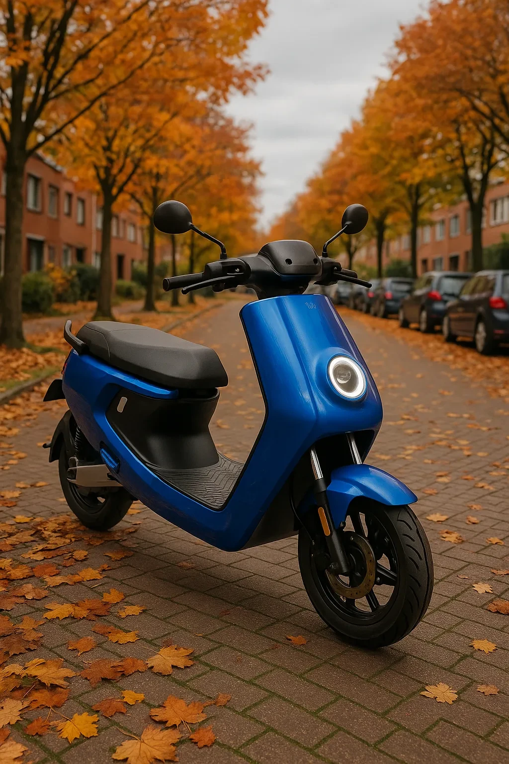Elektrische NIU scooter in herfstlandschap – Zaandam Citybikes