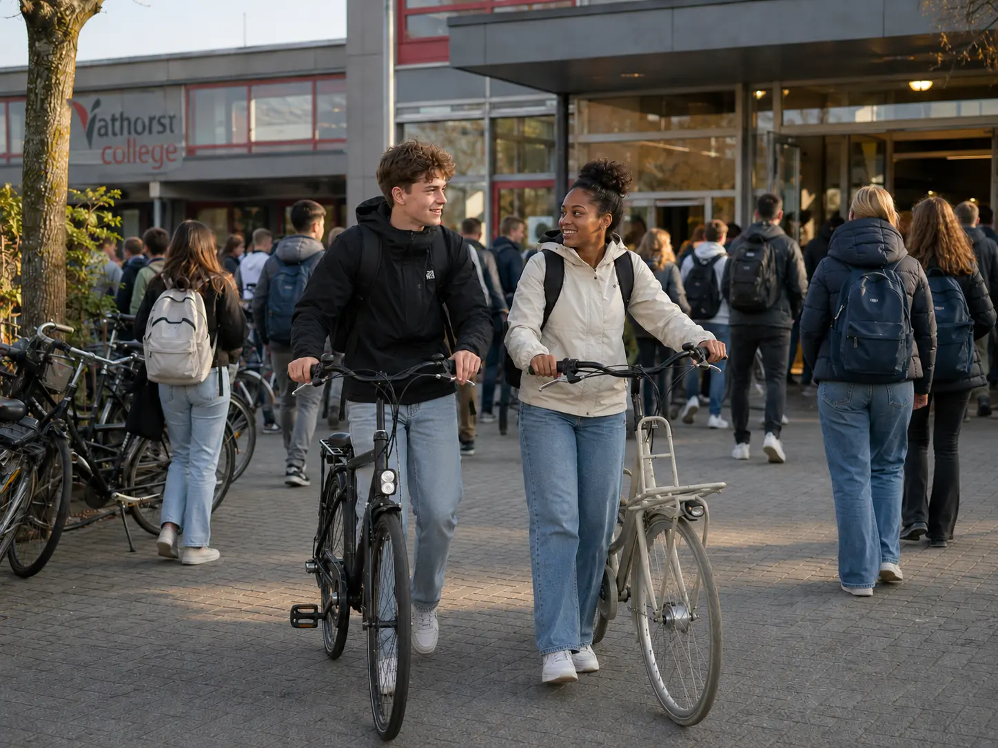 Scholieren die hun fiets hebben laten checken bij Zaandam Citybikes